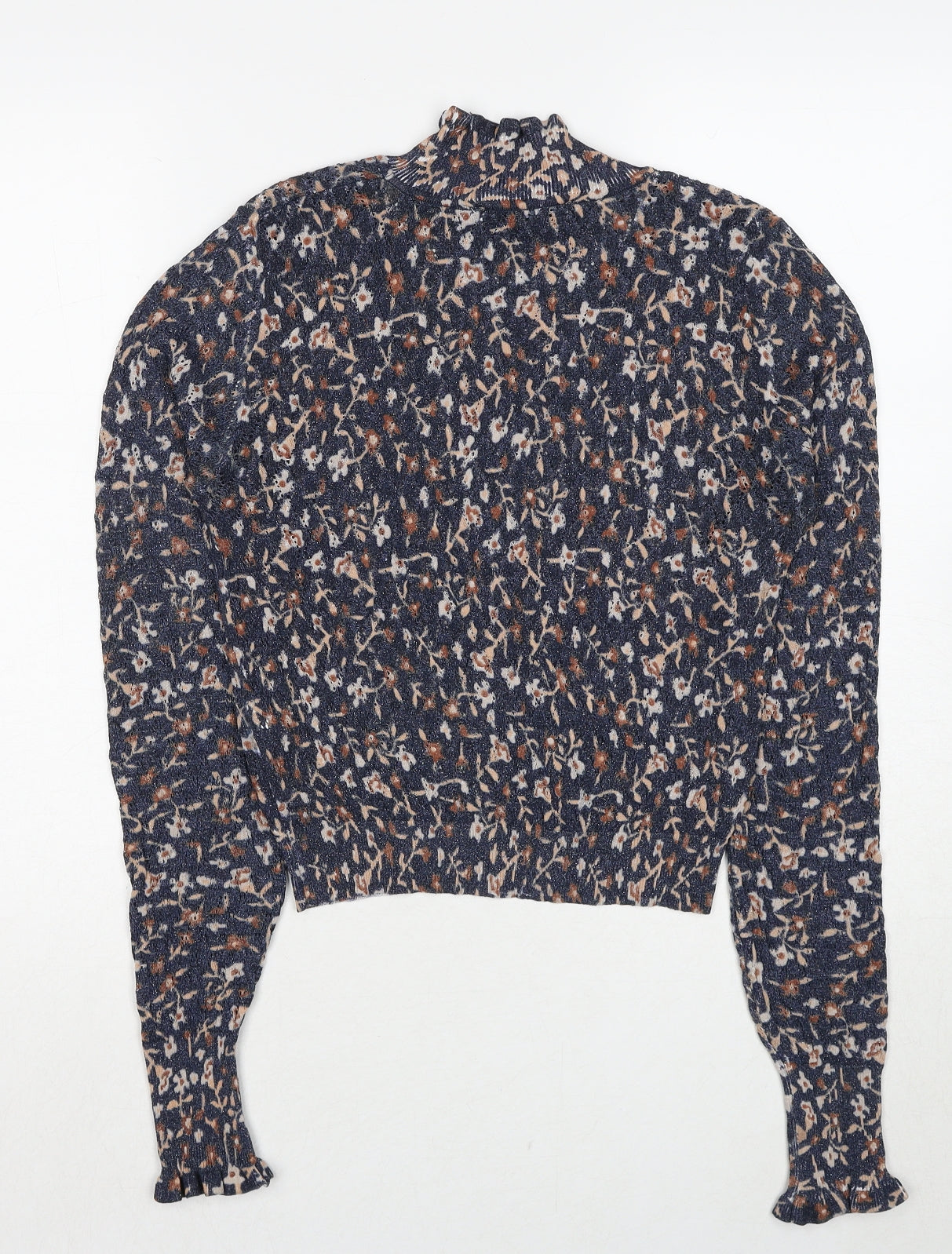 Zara Womens Blue High Neck Floral Viscose Pullover Jumper Size S
