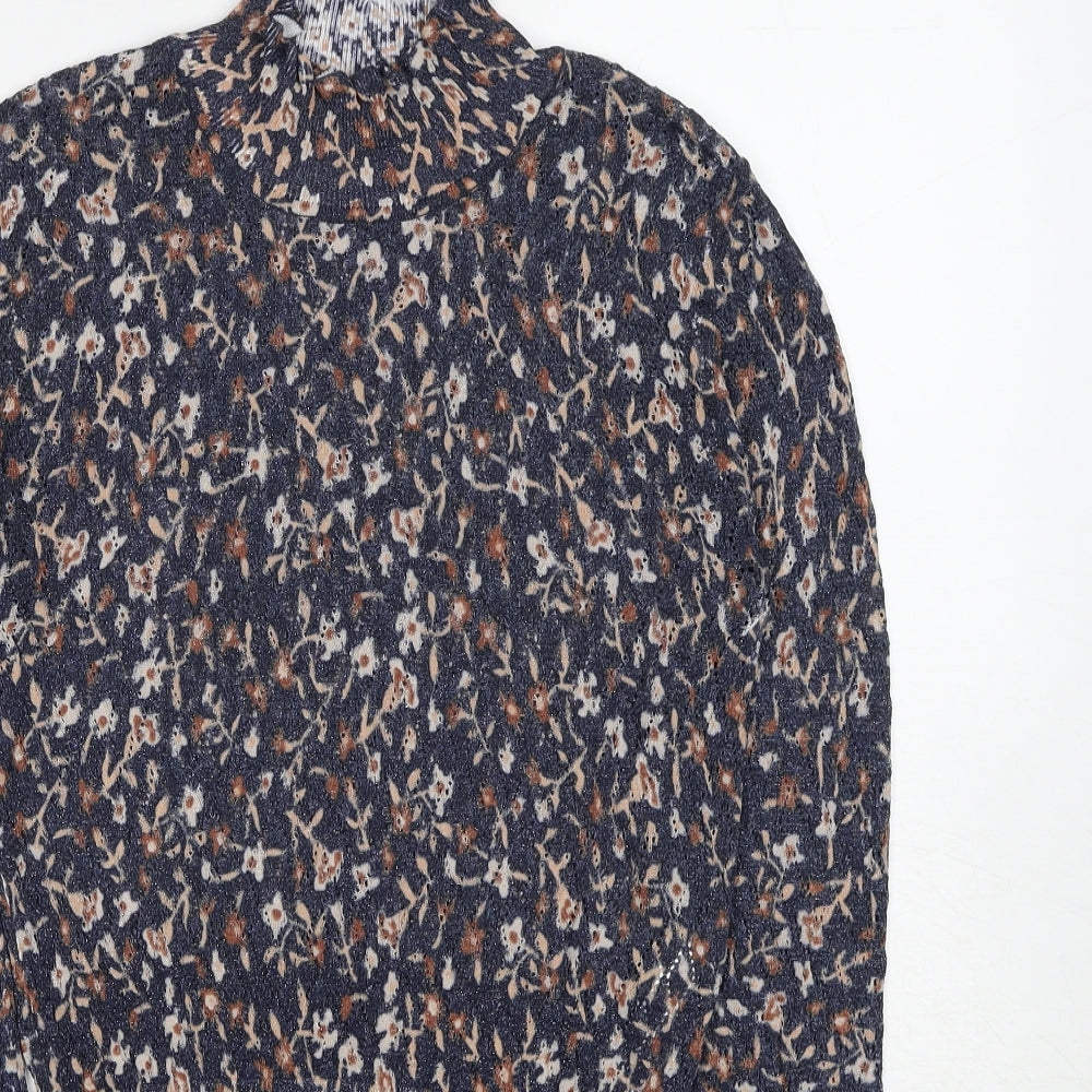 Zara Womens Blue High Neck Floral Viscose Pullover Jumper Size S