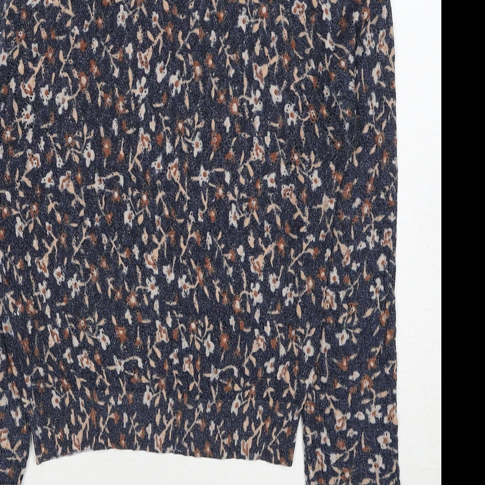 Zara Womens Blue High Neck Floral Viscose Pullover Jumper Size S