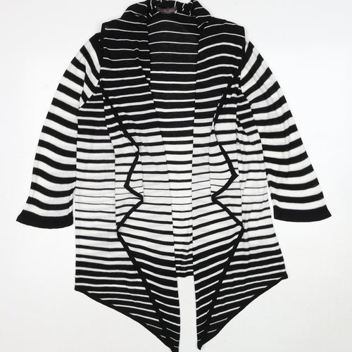Marks and Spencer Womens Black V-Neck Striped Acrylic Cardigan Jumper Size 14