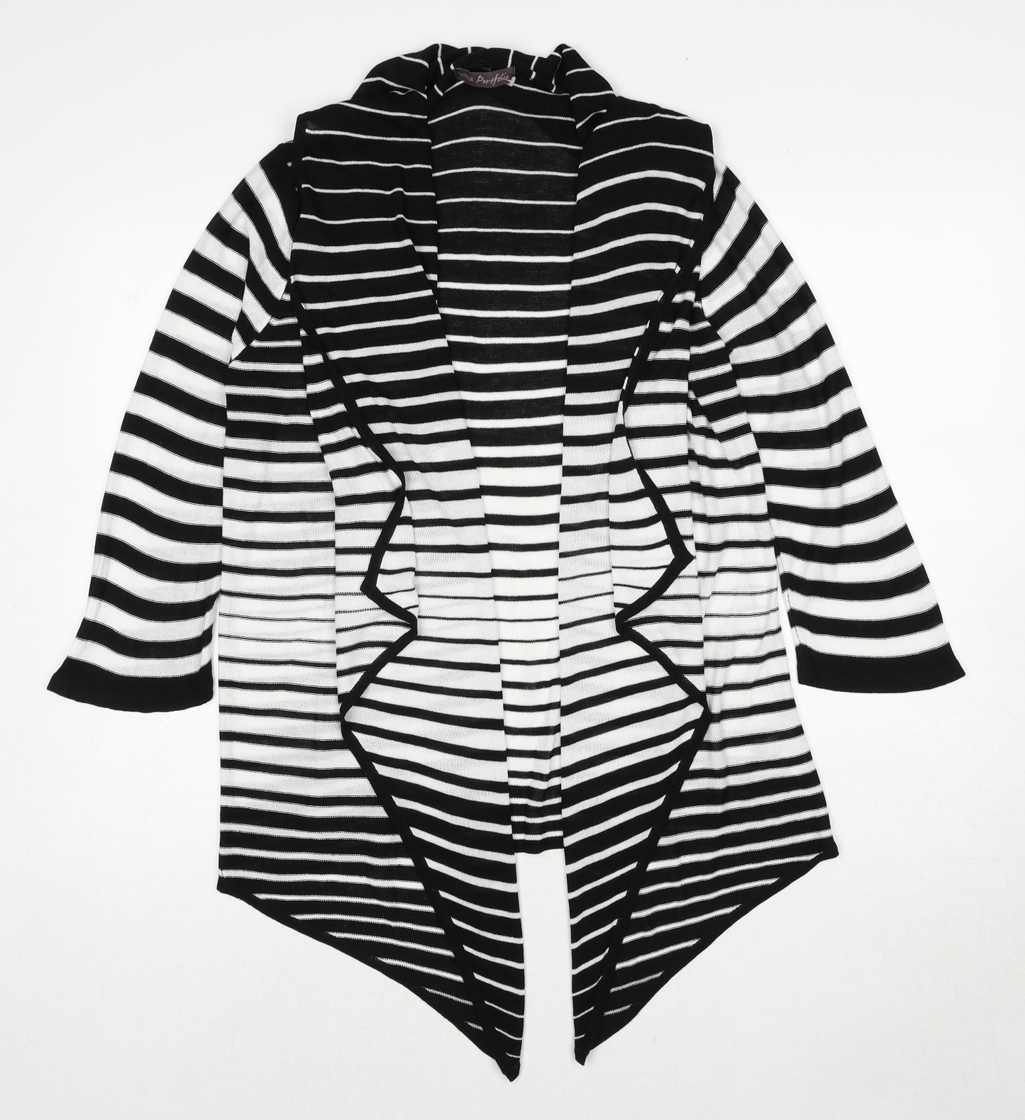 Marks and Spencer Womens Black V-Neck Striped Acrylic Cardigan Jumper Size 14