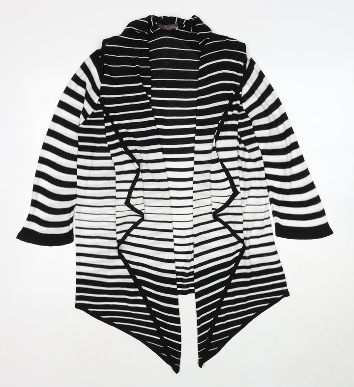 Marks and Spencer Womens Black V-Neck Striped Acrylic Cardigan Jumper Size 14