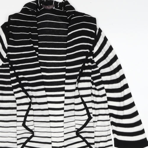 Marks and Spencer Womens Black V-Neck Striped Acrylic Cardigan Jumper Size 14