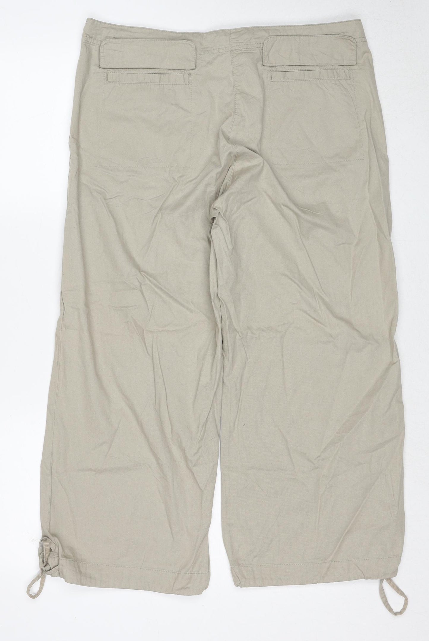 H&M Womens Beige Cotton Trousers Size 16 Regular Zip