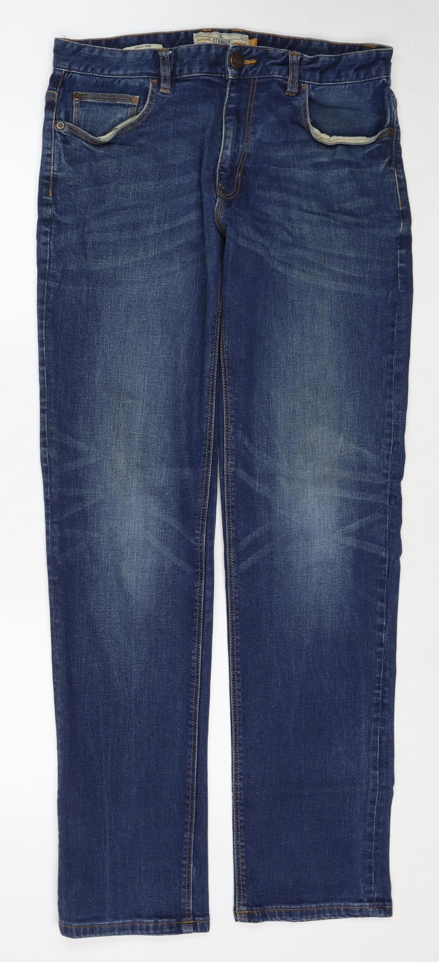 NEXT Mens Blue Cotton Straight Jeans Size 32 in L33 in Regular Zip