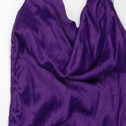 Zara Womens Purple Polyester Slip Dress Size S Cowl Neck Pullover - Chain Strap Detail