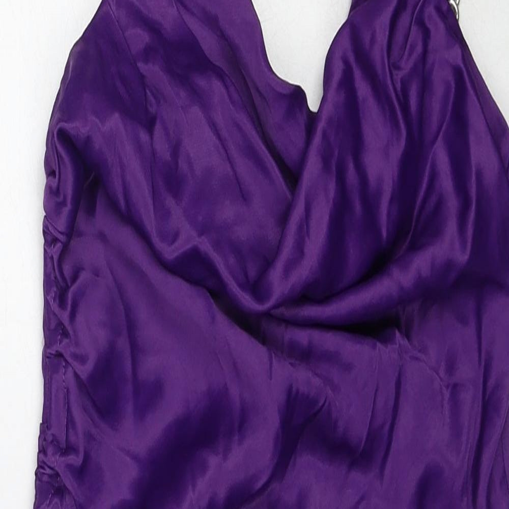 Zara Womens Purple Polyester Slip Dress Size S Cowl Neck Pullover - Chain Strap Detail
