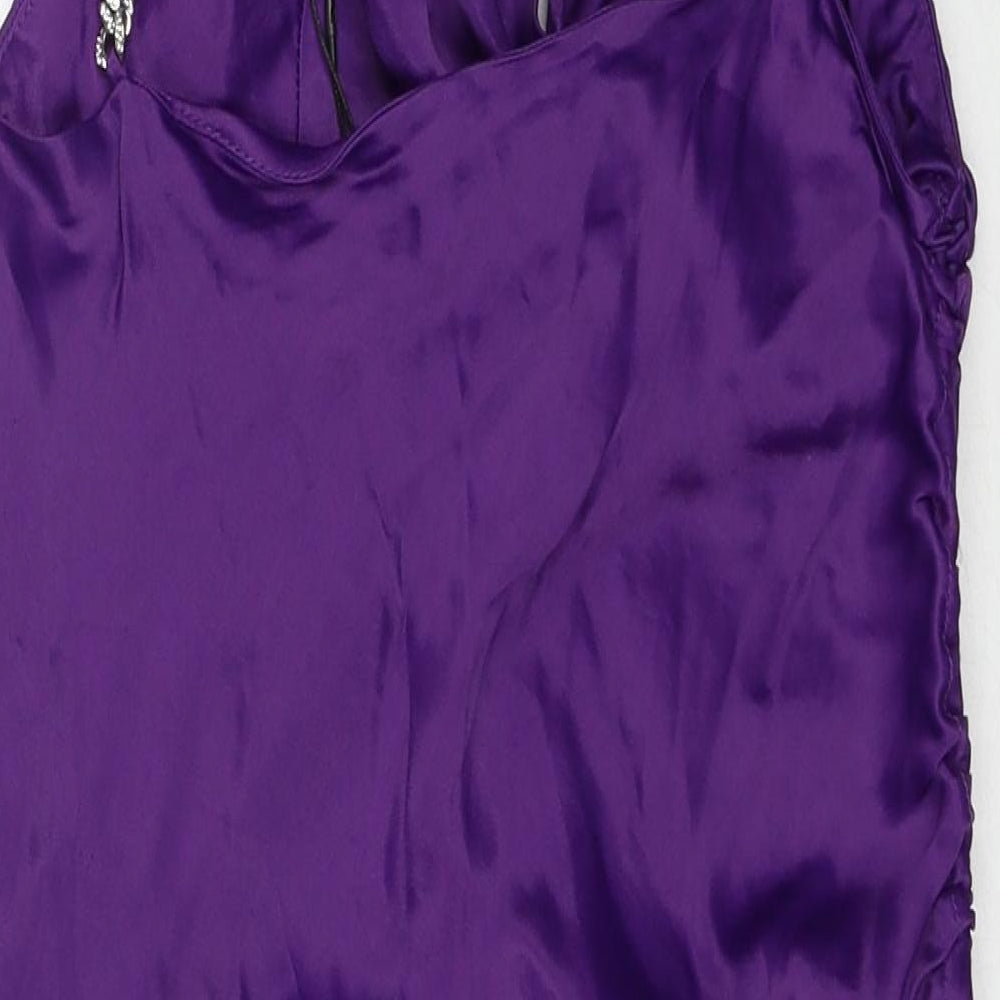 Zara Womens Purple Polyester Slip Dress Size S Cowl Neck Pullover - Chain Strap Detail