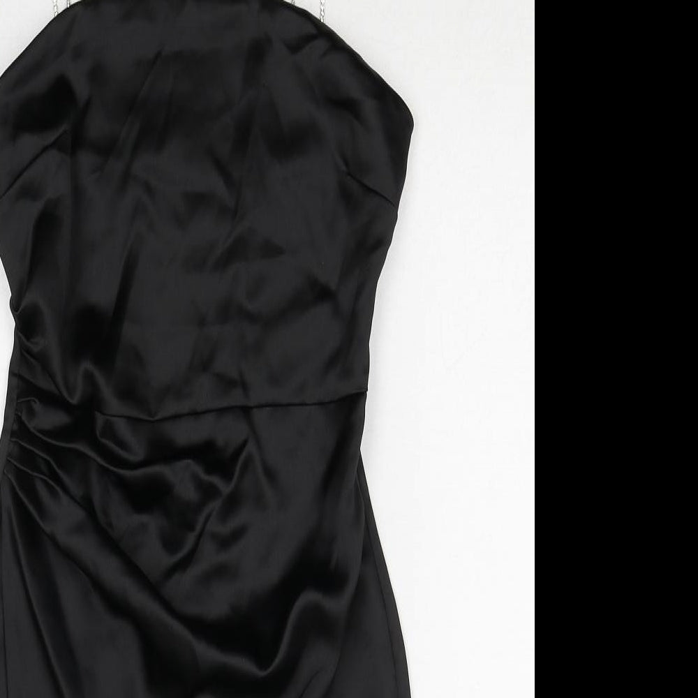 Zara Womens Black Polyester Slip Dress Size XS Square Neck Zip - Rhinestone Strap