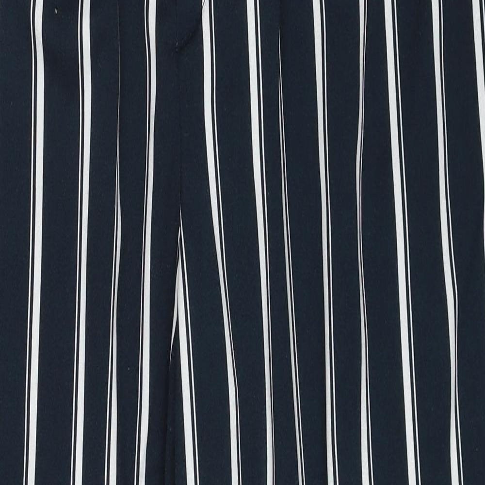 H&M Womens Blue Striped Cotton Trousers Size 16 Regular Zip