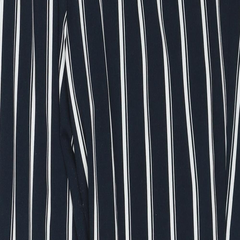 H&M Womens Blue Striped Cotton Trousers Size 16 Regular Zip