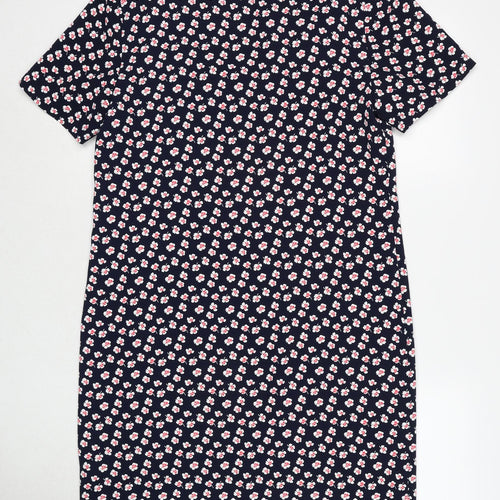 Marks and Spencer Womens Blue Floral Polyester A-Line Size 8 V-Neck Pullover