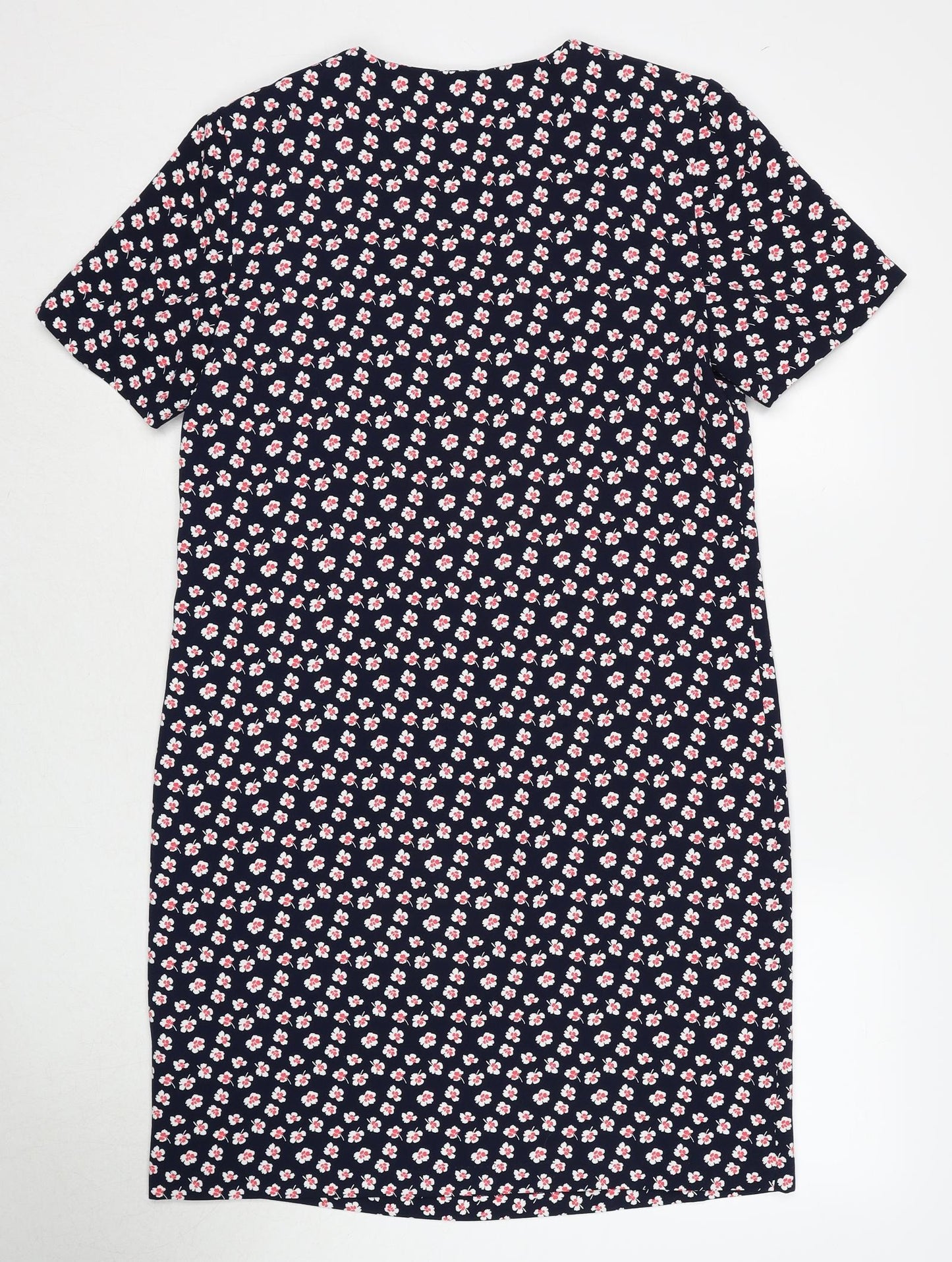 Marks and Spencer Womens Blue Floral Polyester A-Line Size 8 V-Neck Pullover