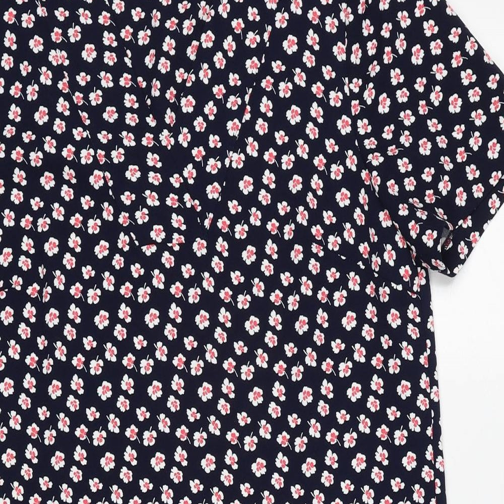 Marks and Spencer Womens Blue Floral Polyester A-Line Size 8 V-Neck Pullover
