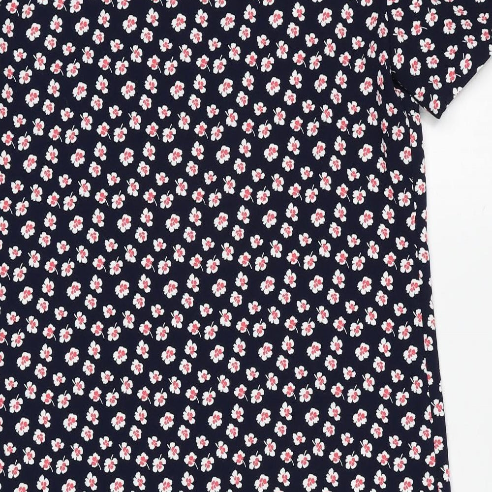 Marks and Spencer Womens Blue Floral Polyester A-Line Size 8 V-Neck Pullover