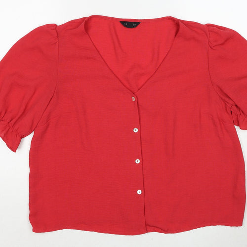 New Look Womens Red Polyester Basic Blouse Size 16 V-Neck
