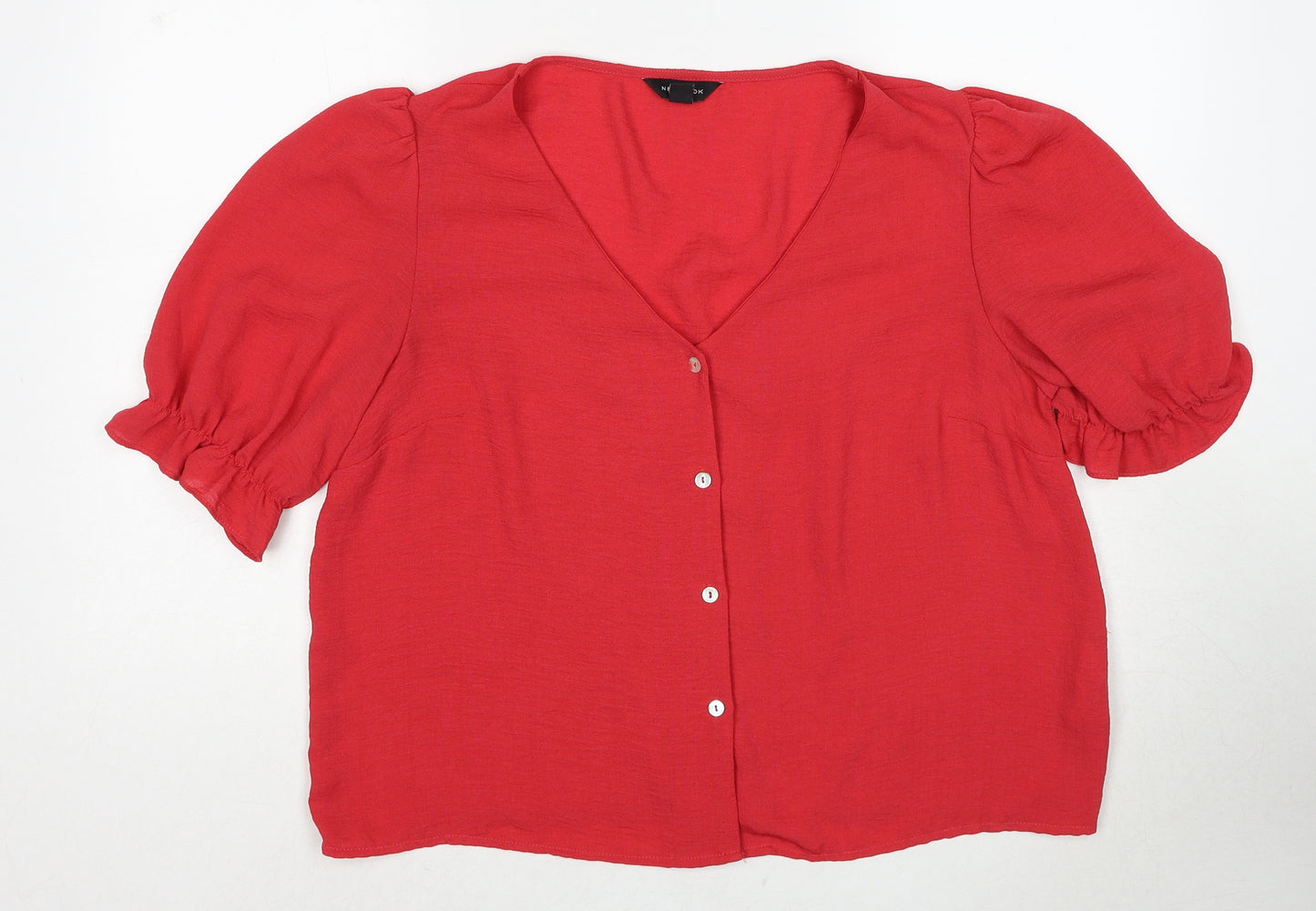 New Look Womens Red Polyester Basic Blouse Size 16 V-Neck