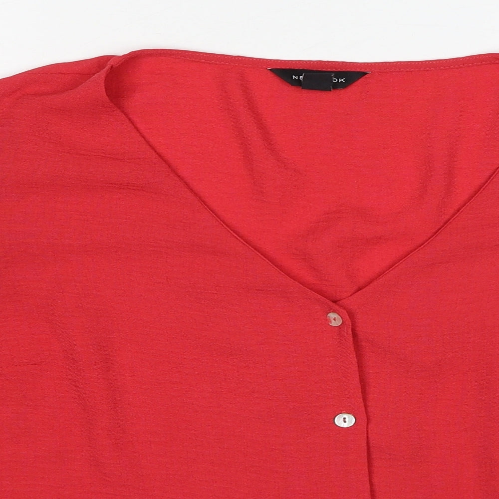 New Look Womens Red Polyester Basic Blouse Size 16 V-Neck