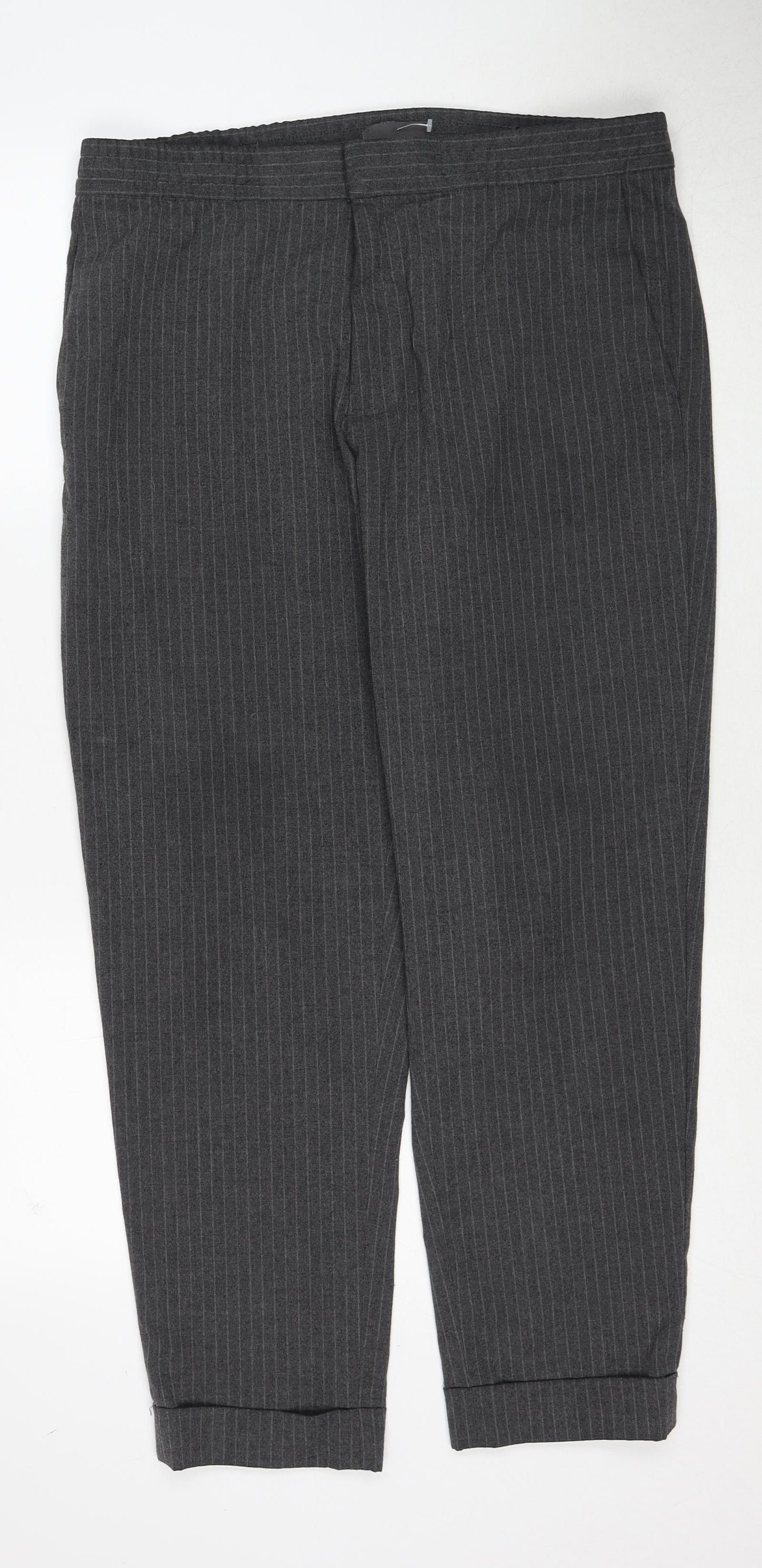 H&M Mens Grey Striped Polyester Trousers Size L Regular Zip