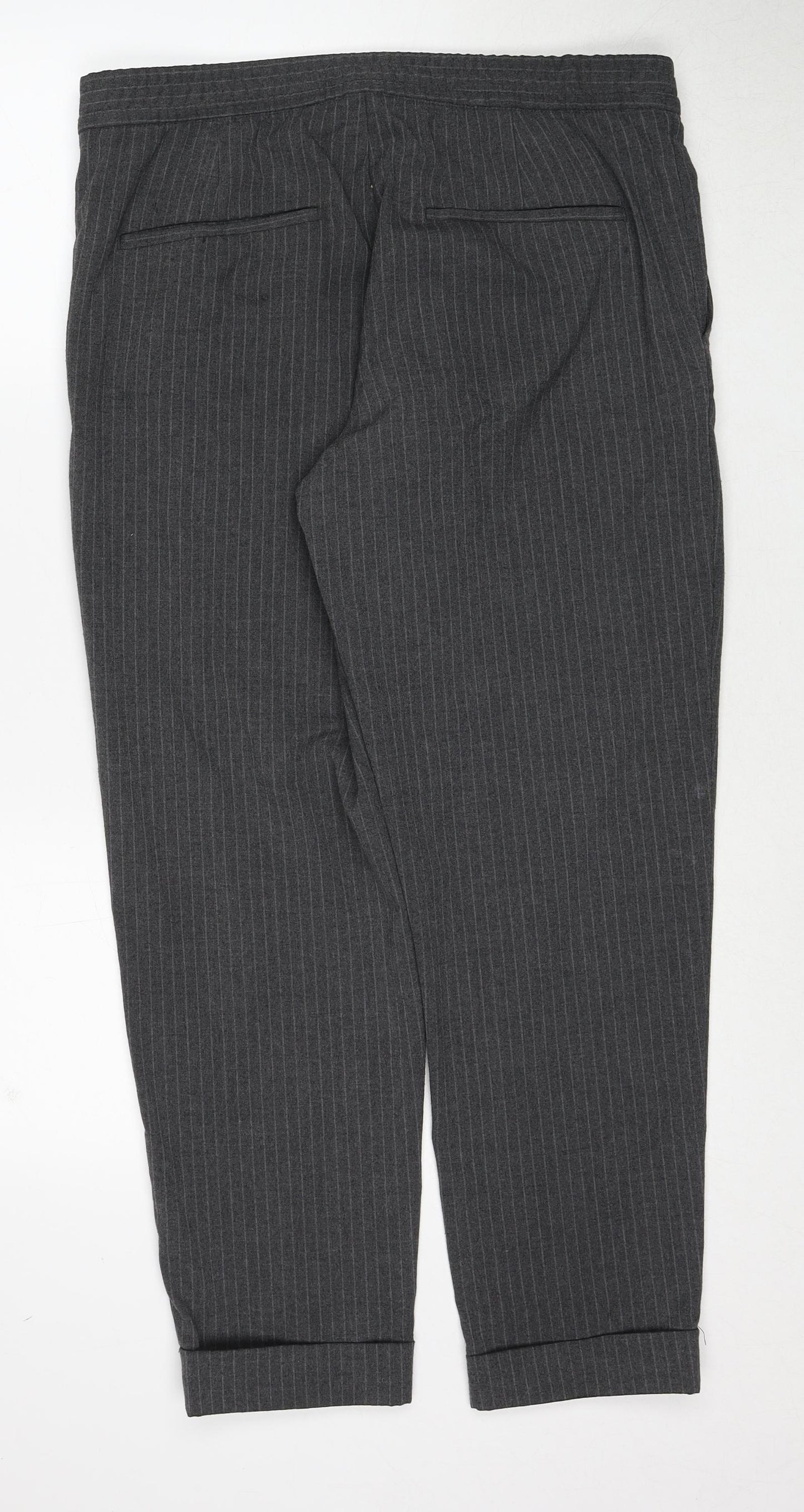 H&M Mens Grey Striped Polyester Trousers Size L Regular Zip