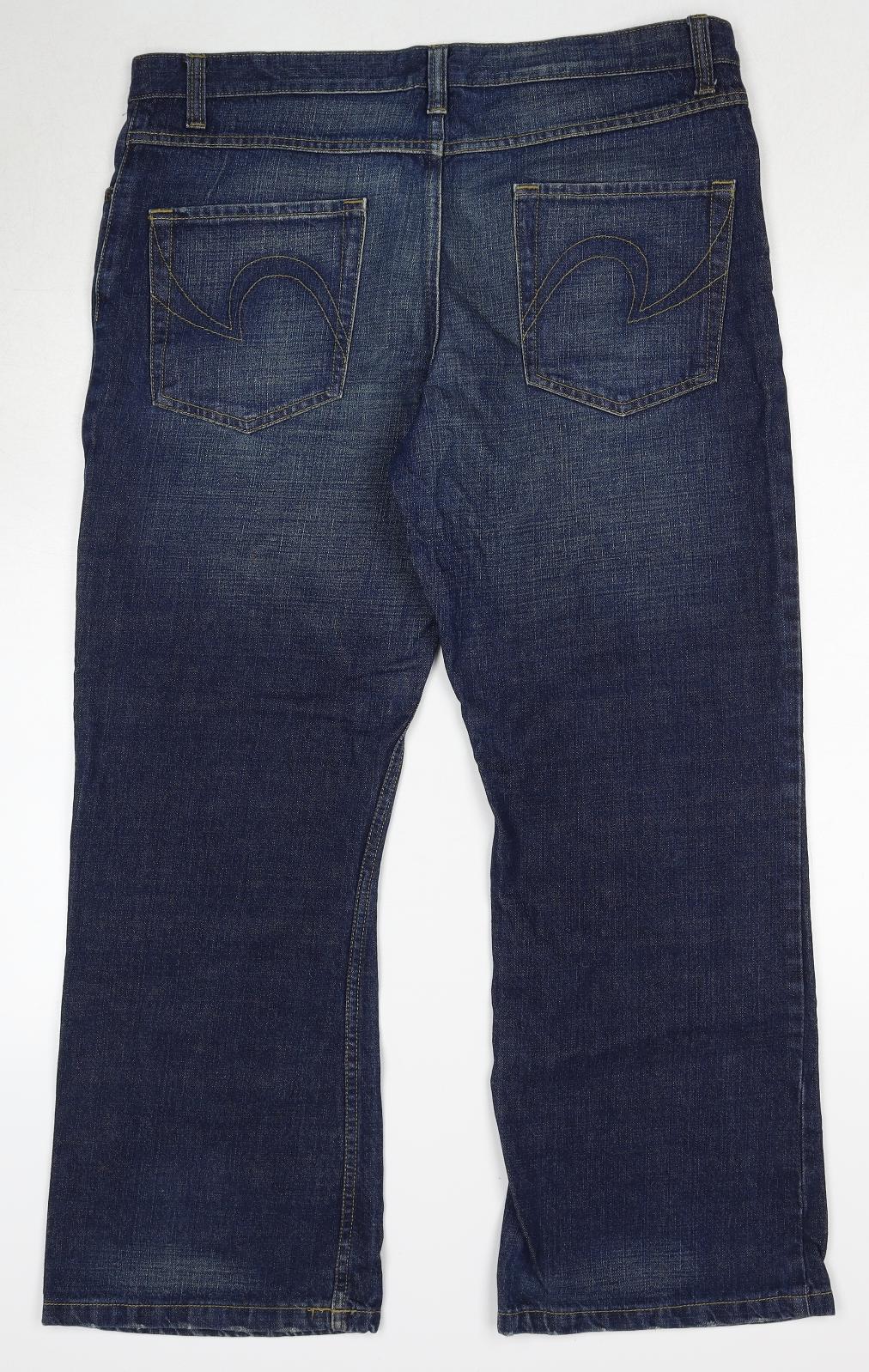 Burton Mens Blue Cotton Bootcut Jeans Size 36 in Regular Zip