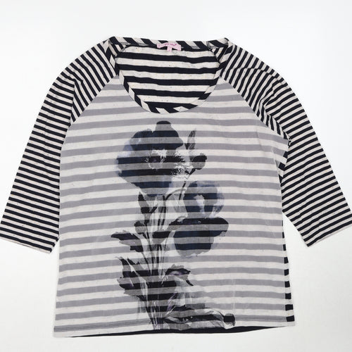 Per Una Womens Multicoloured Striped Viscose Basic Blouse Size 16 Round Neck - Flower Print