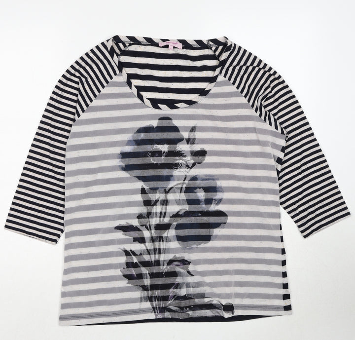 Per Una Womens Multicoloured Striped Viscose Basic Blouse Size 16 Round Neck - Flower Print
