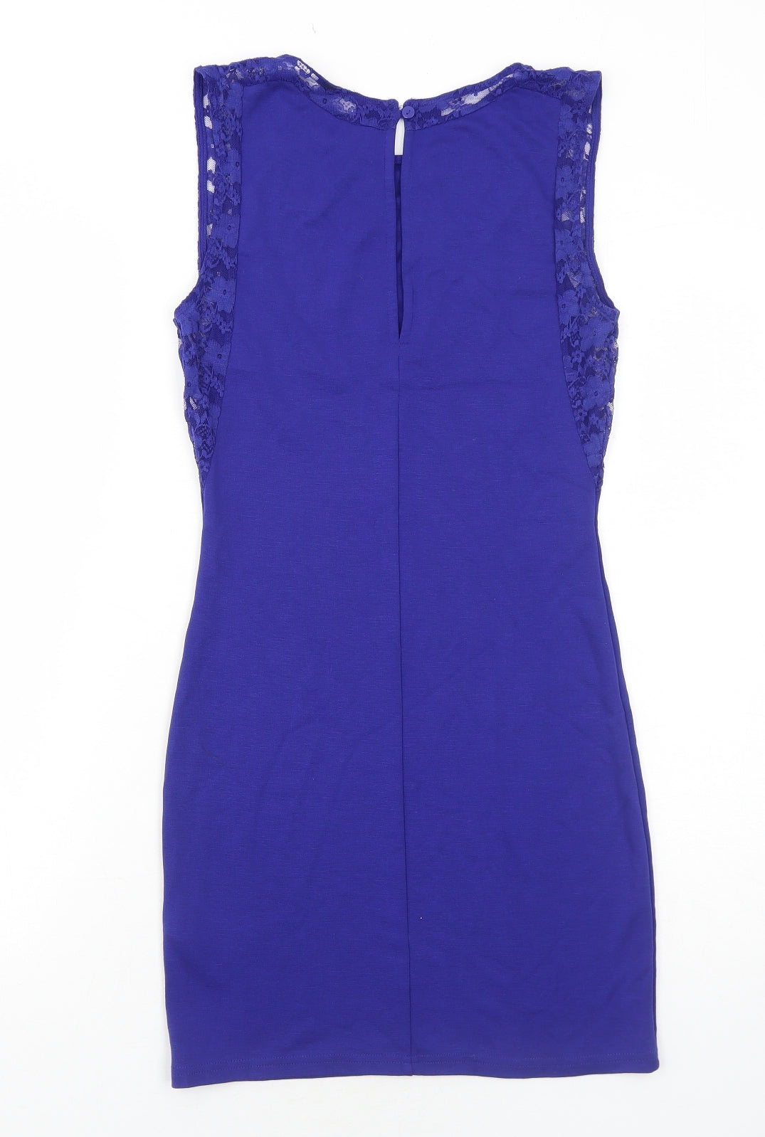 H&M Womens Blue Viscose Bodycon Size 12 Boat Neck Button - Lace Detail