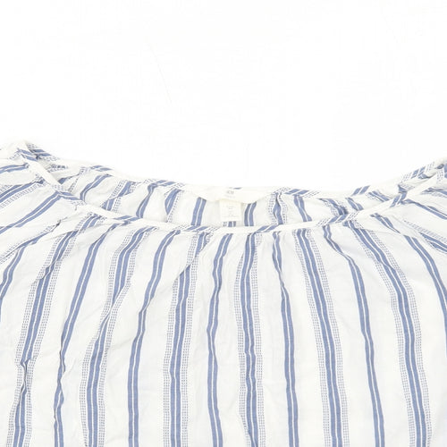 H&M Womens Blue Striped Cotton Basic Blouse Size 6 Round Neck