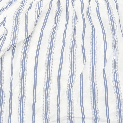 H&M Womens Blue Striped Cotton Basic Blouse Size 6 Round Neck