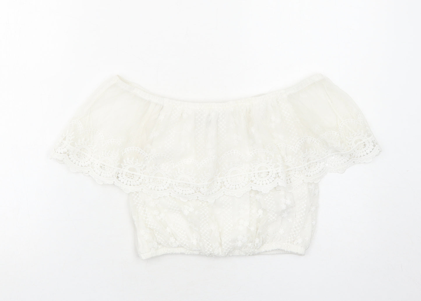 New Look Womens White Polyamide Cropped Blouse Size 8 Off the Shoulder