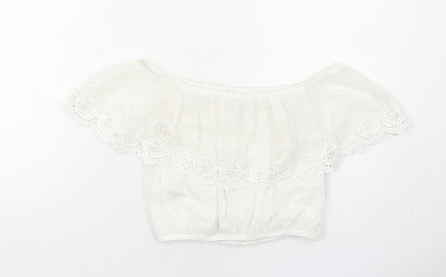 New Look Womens White Polyamide Cropped Blouse Size 8 Off the Shoulder