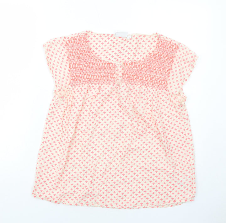 Saint Tropez Clothing Womens Pink Geometric Viscose Basic Blouse Size L Round Neck