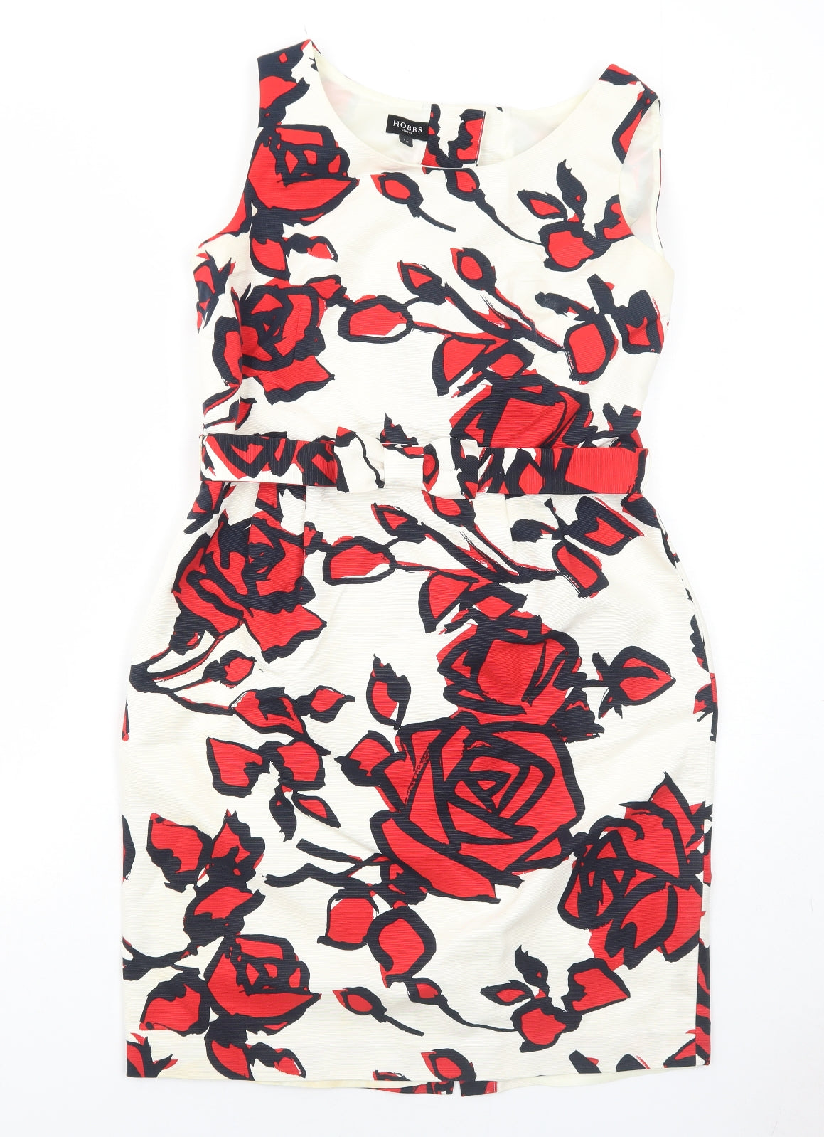 Hobbs Womens White Floral Cotton Shift Size 12 Boat Neck Zip