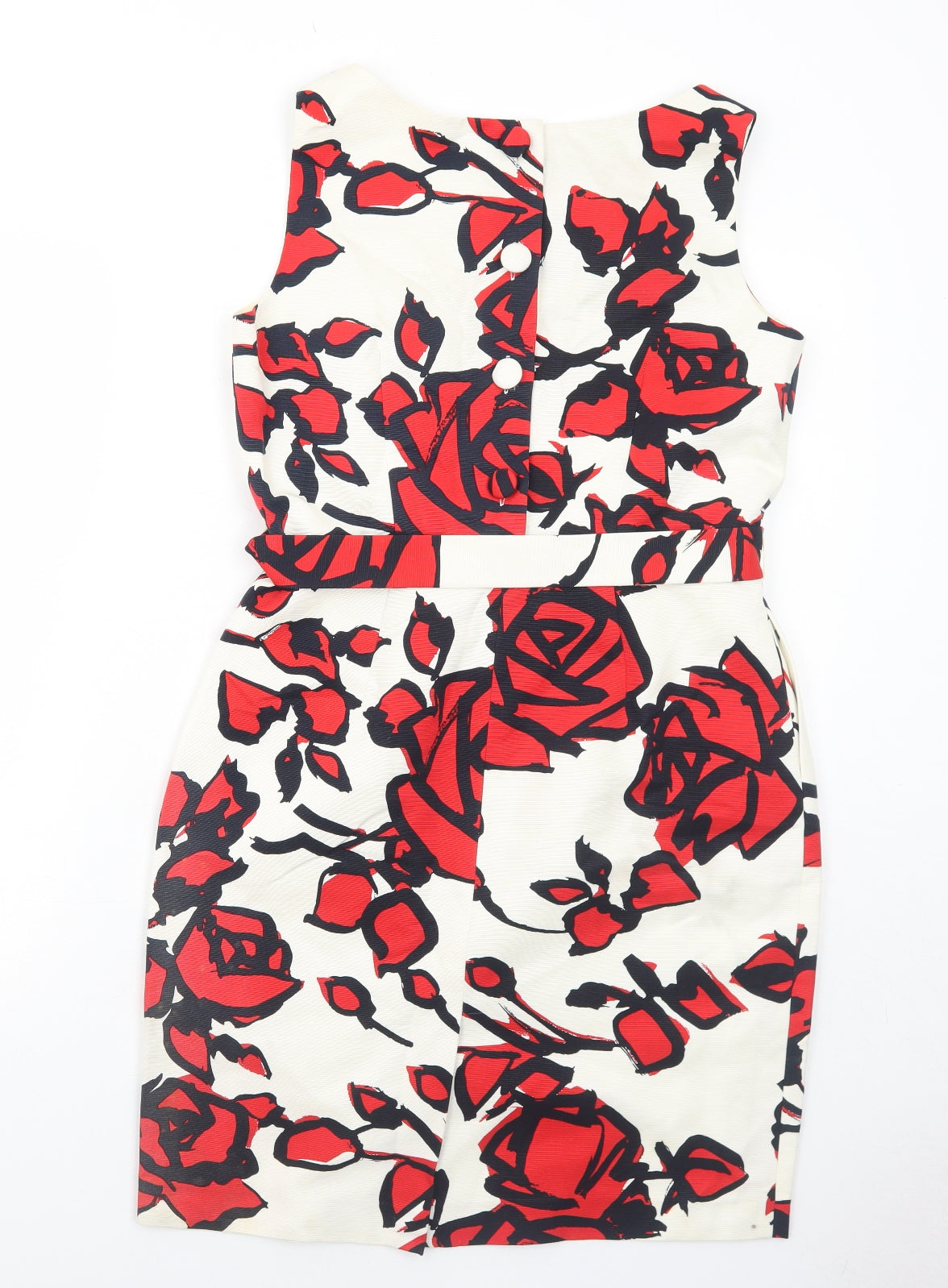 Hobbs Womens White Floral Cotton Shift Size 12 Boat Neck Zip