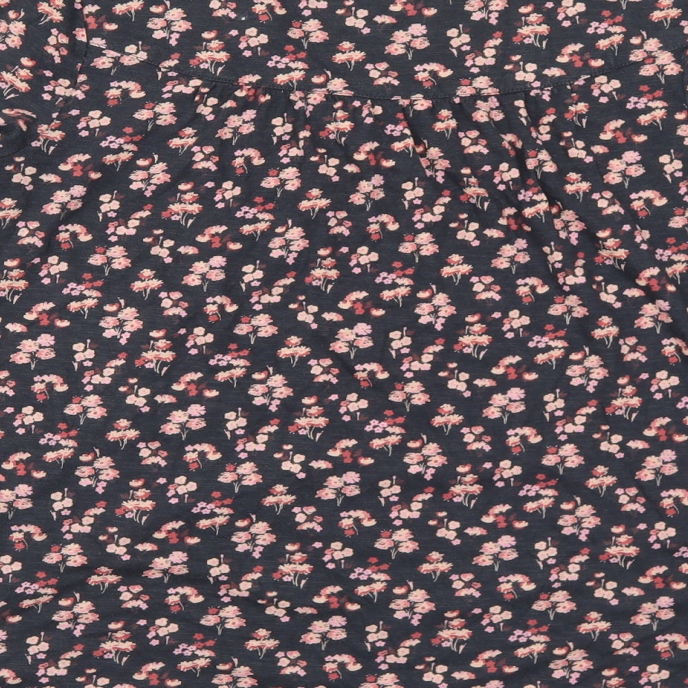 Fat Face Womens Black Floral Cotton Basic T-Shirt Size 12 V-Neck
