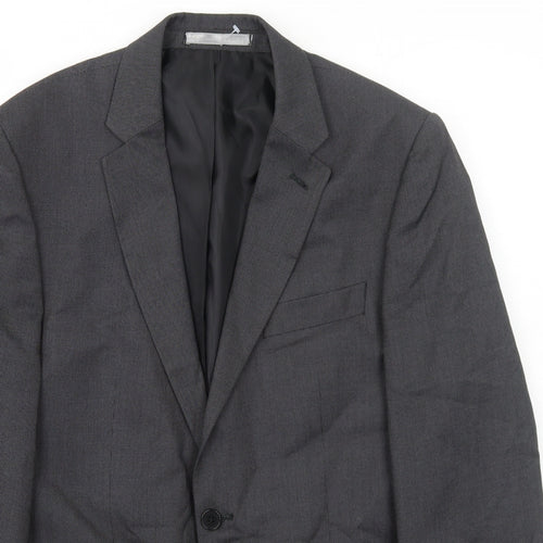 Burton Mens Grey Geometric Polyester Jacket Suit Jacket Size 38 Regular