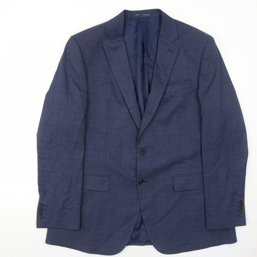 Marks and Spencer Mens Blue Geometric Polyester Jacket Suit Jacket Size 44 Regular