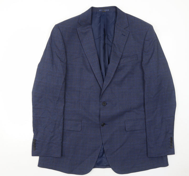 Marks and Spencer Mens Blue Geometric Polyester Jacket Suit Jacket Size 44 Regular