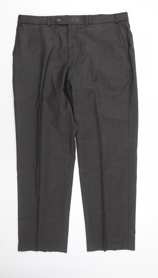 Marks and Spencer Mens Grey Wool Dress Pants Trousers Size 38 in Regular Zip