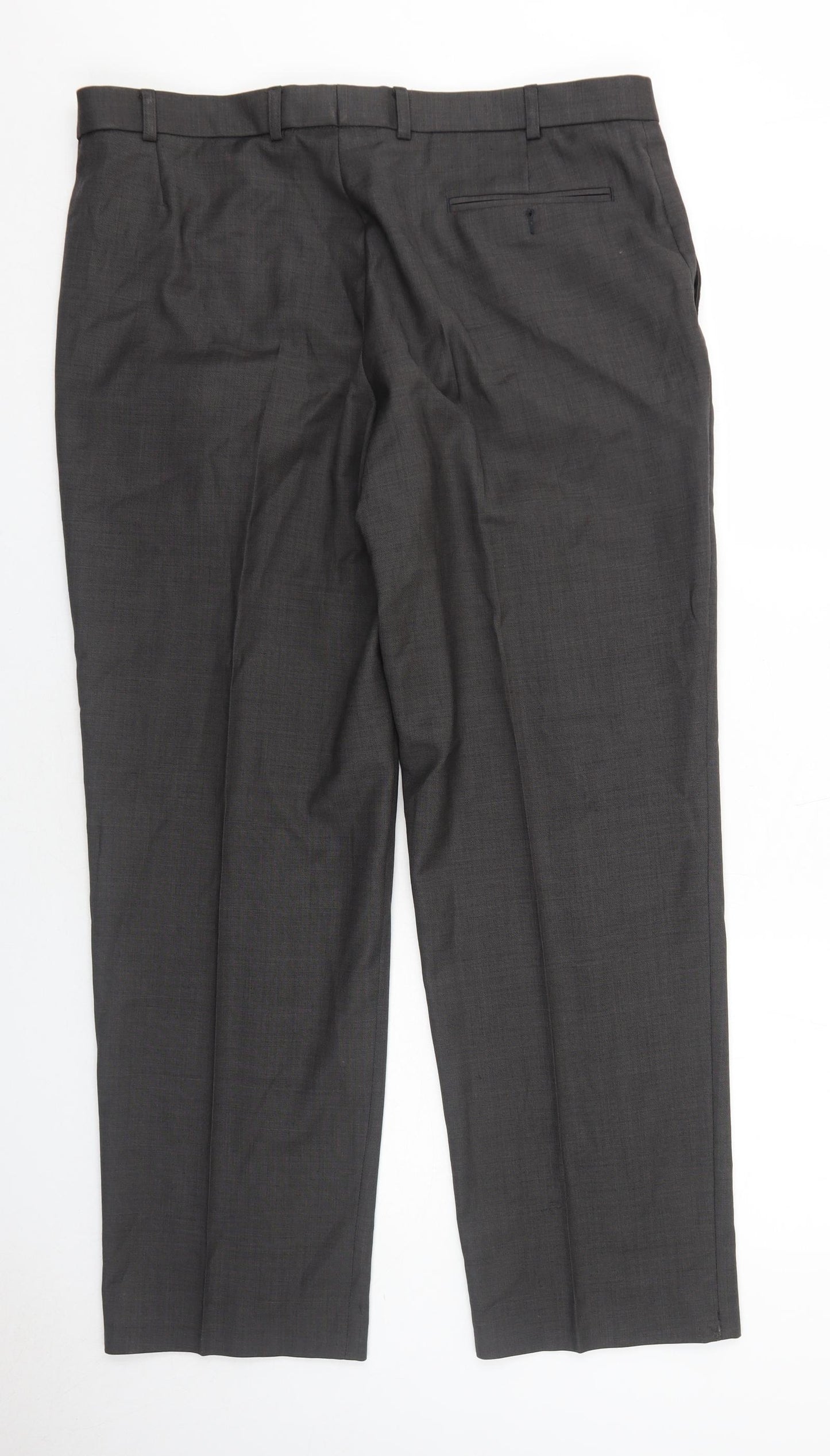 Marks and Spencer Mens Grey Wool Dress Pants Trousers Size 38 in Regular Zip