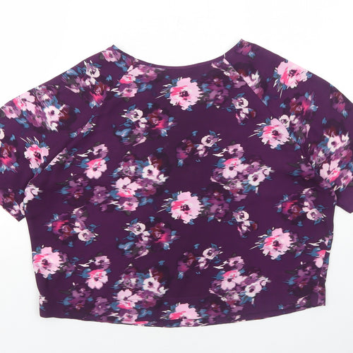New Look Womens Purple Floral Polyester Basic T-Shirt Size 10 Round Neck