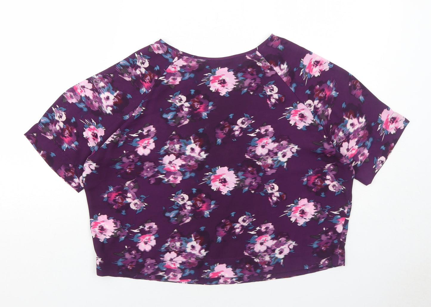 New Look Womens Purple Floral Polyester Basic T-Shirt Size 10 Round Neck
