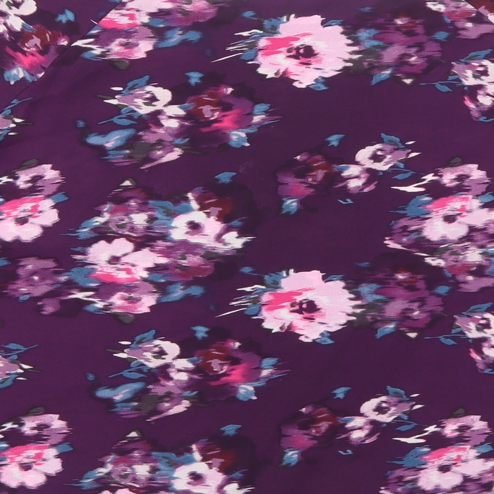 New Look Womens Purple Floral Polyester Basic T-Shirt Size 10 Round Neck