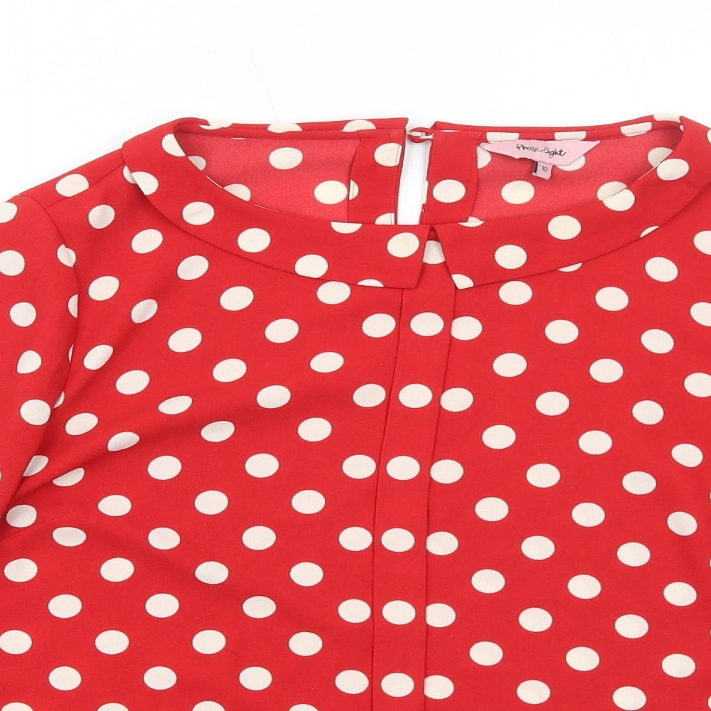 Phase Eight Womens Red Polka Dot Polyester Basic Blouse Size 10 Round Neck