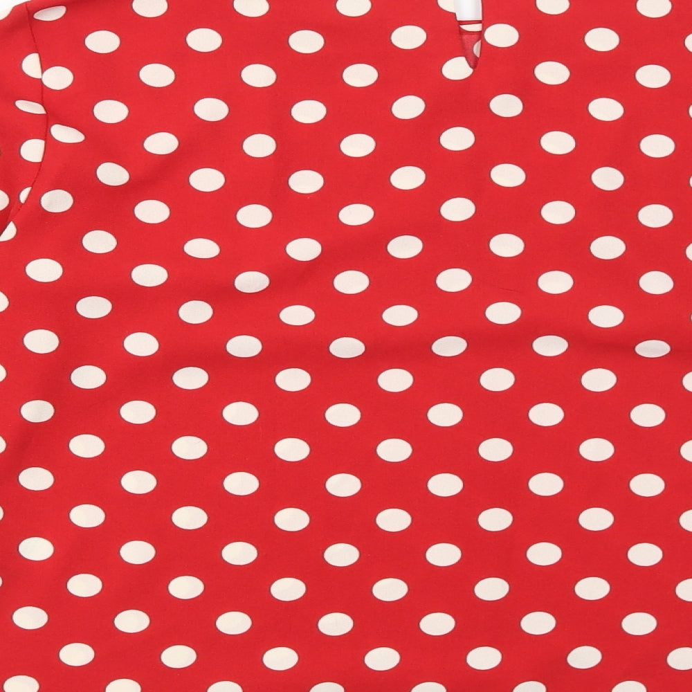 Phase Eight Womens Red Polka Dot Polyester Basic Blouse Size 10 Round Neck