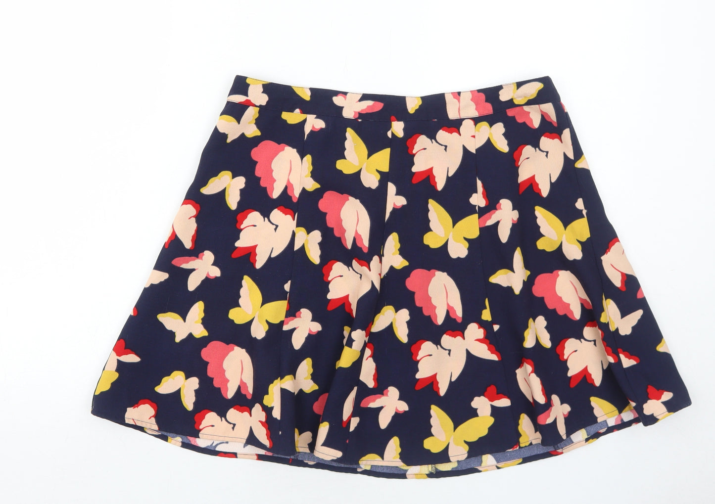 Oasis Womens Blue Geometric Polyester Skater Skirt Size 14 Zip - Butterfly Pattern