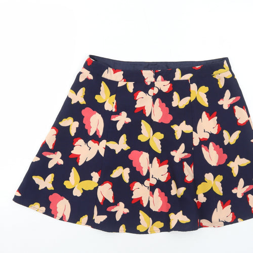 Oasis Womens Blue Geometric Polyester Skater Skirt Size 14 Zip - Butterfly Pattern