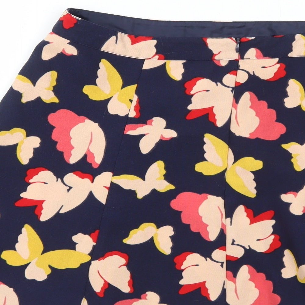Oasis Womens Blue Geometric Polyester Skater Skirt Size 14 Zip - Butterfly Pattern