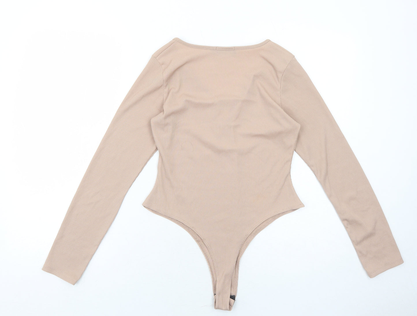 PRETTYLITTLETHING Womens Beige Polyester Bodysuit One-Piece Size 12 Snap